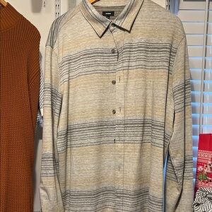 Express Gray and Cream Striped Casual Button Down Shirt